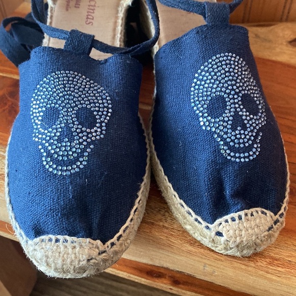 Ramoncinas lace-up wedge espadrilles. Rhinestone scull Sz 39 whimsigoth pirate - Picture 4 of 9